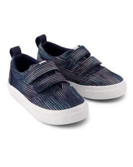 Kid's Fenix Blue Denim Double Strap Toddler Sneaker in denim navy shown.